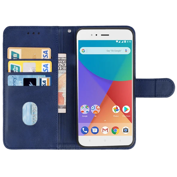 Xiaomi A1 Deri Telefon Kılıfı - Mavi - 3