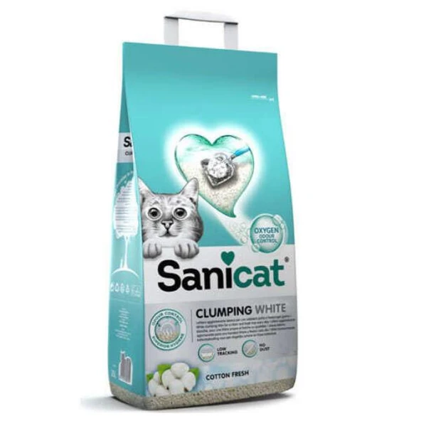 Sanicat Clumping White Cotton Fresh Oksijen Kontrol Kedi Kumu 10Lt