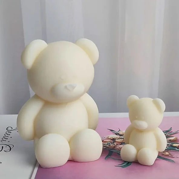 Epoksi Silikon Taş Tozu Beton Mum Kalıbı Büyük Boy Sevimli Ayıcık Kalıbı 7.8x7x6.7 CM - 4