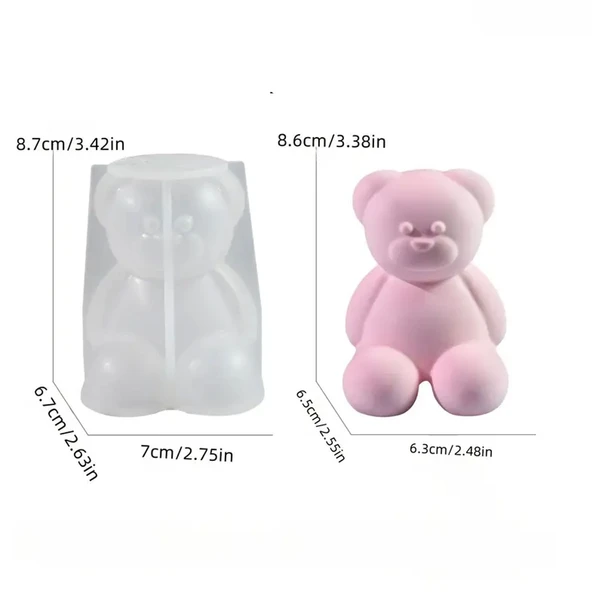 Epoksi Silikon Taş Tozu Beton Mum Kalıbı Büyük Boy Sevimli Ayıcık Kalıbı 7.8x7x6.7 CM - 3