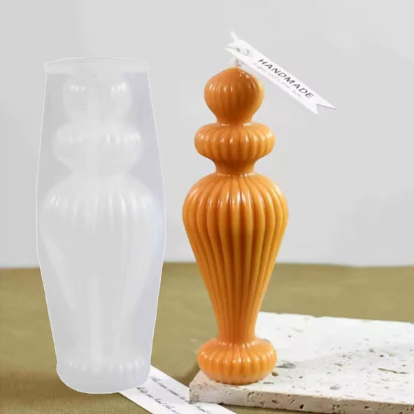 Silikon Avrupa Çizgili Mum Kalıbı Aromaterapi Mumluk Süs Masaüstü Dekorasyon Mumu 12.7 CM