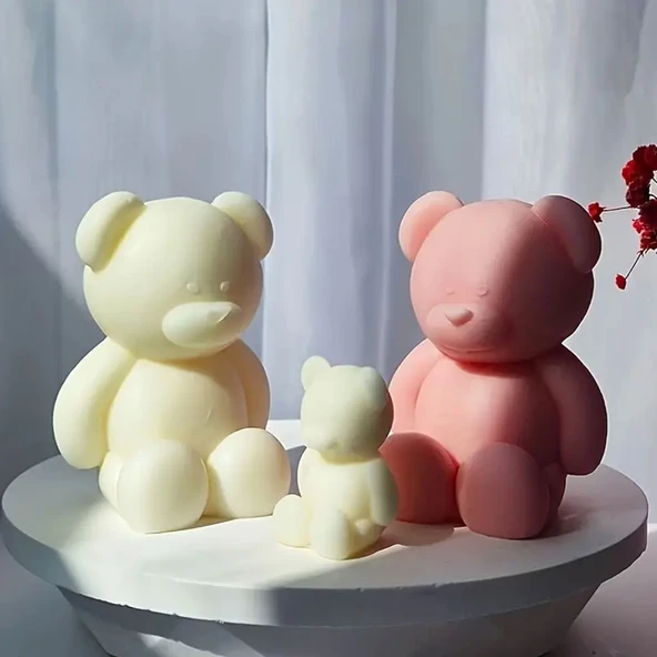 Epoksi Silikon Taş Tozu Beton Mum Kalıbı Büyük Boy Sevimli Ayıcık Kalıbı 7.8x7x6.7 CM - 5