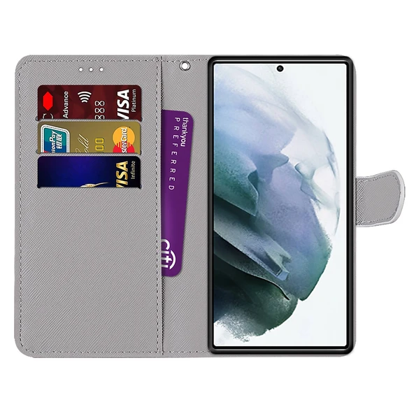 Samsung Galaxy S22 Ultra 5G Deri Kılıf - Kedi Desenli - 3