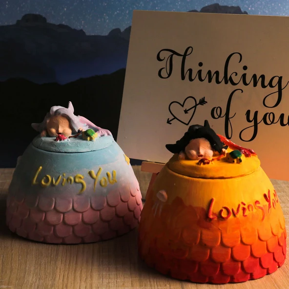 Silikon Deniz Kızı Temalı Loving You Yazılı Kapaklı Beton Çiçek Saksı Ve Mumluk Kalıbı - 3