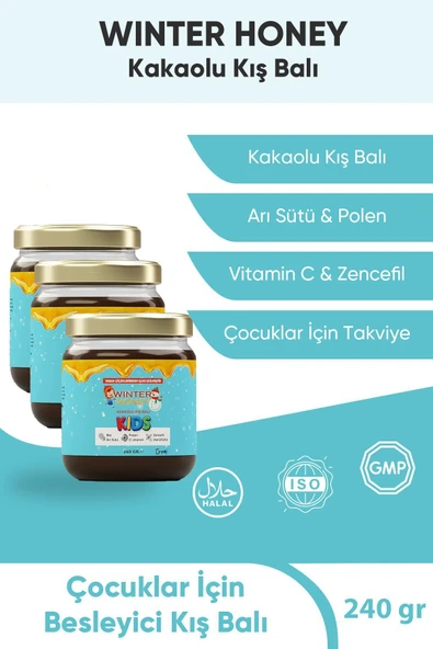 WINTER HONEY Boy Uzatıcı-vitamin C-bağışıklık Güçlendirici-arı Sütü-bal-polen-kakaolu 240 Gr. 3 Adet