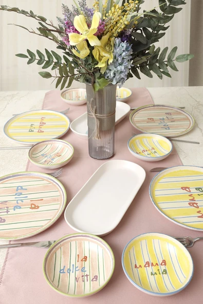 Keramika Mama Mia & La Dolce Vita Kahvaltı Takımı 12 Parça 4 kişilik 22724-25 - Resim 2