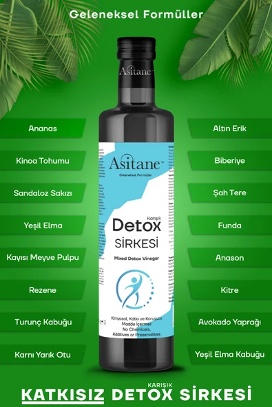 Asitane Ödem Atmaya Yardımcı Doğal Ananas-Altın Erik- Kinoa Meyve Karışımlı Detox Sirkesi 500ml - 5