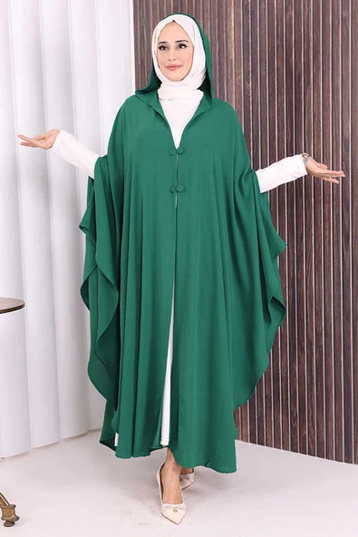 Kapüşonlu Ayrobin Pelerin 70021 Zümrüt ürün görseli