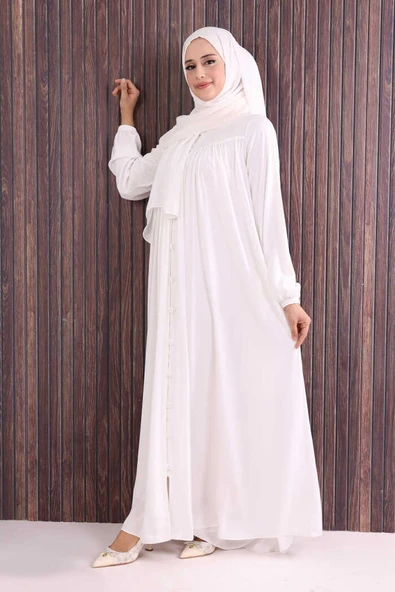 Robalı Britli Ferace 6022 Ekru - Resim 2