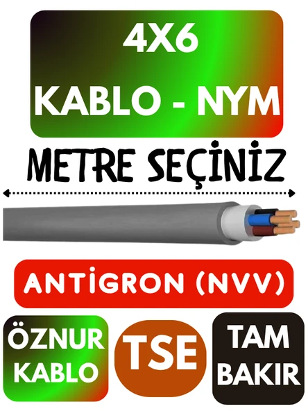 Öznur 4X6 ANTİGRON (NYM) Kablo (Gri) Metre Seçenekli