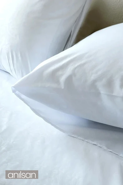 Düz Beyaz Çift Kişilik Lastikli Çarşaf Düğmeli Nevresim Takım %100 Pamuk 2 Adet Yastık Kılıf, 83tel - 5