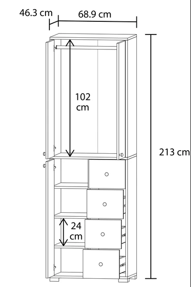 Bükreş No.2 Askılı 4 Çekmeceli 3 Raflı Bebek Odası Dolabı - 3