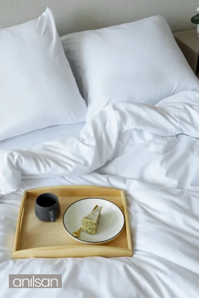 Düz Beyaz Tek Kişilik Lastikli Çarşaf Düğmeli Nevresim Takım %100 Pamuk 1 Adet Yastık Kılıf, 83tel - 2