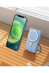 Mcdodo MC-0692 15W Manyetik 10000mAh Kablosuz Dijital Ekranlı Wireless Şarj Cihazı Standlı Powerbank Mavi - 5