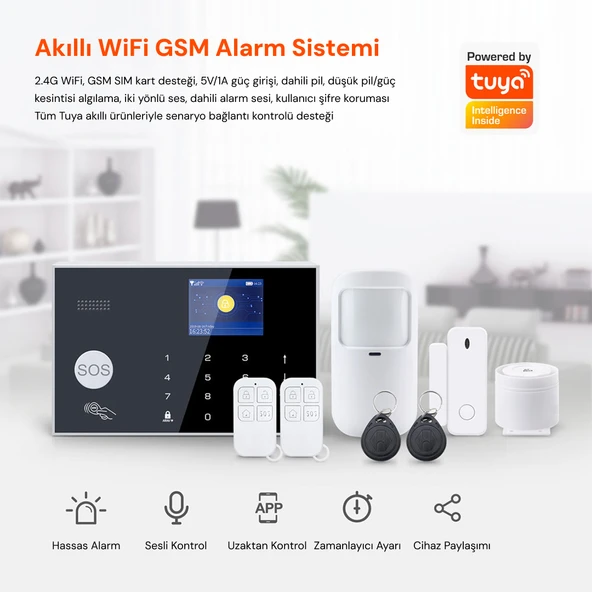 YECO SAS-10 Akıllı Alarm Güvenlik Sistemi - Wifi & 4G GSM Bağlantısı, Hareket Sensörü ve Mobil Uyumlu