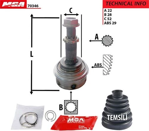 MGA 70346  Aks Kafası Dış Absli Corsa B C Combo 93- Merıva 03- Tigra 94- 1.4 1.3 22×28×52 ürün görseli 1