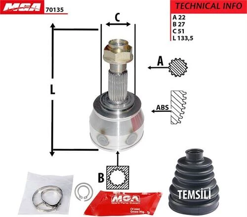 MGA 70135  Aks Kafası Dış Otomatik Fiorino Grande Punto 05- / Corsa D 07- 1.3 Jtd 1.3 Dth - 1