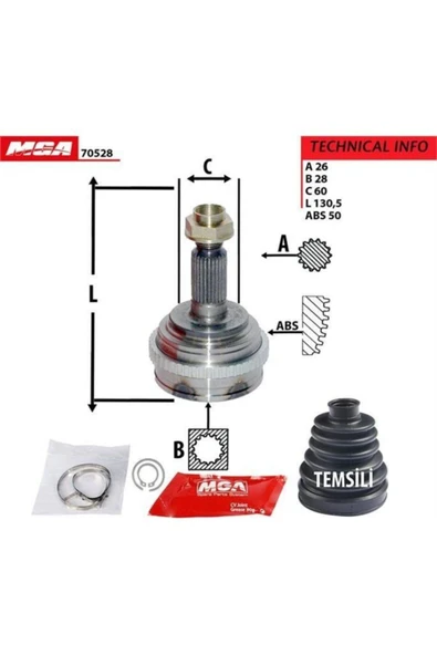 MGA 70528  Aks Kafası Dış Absli Civic 01-06 1.6 26×28×60-50