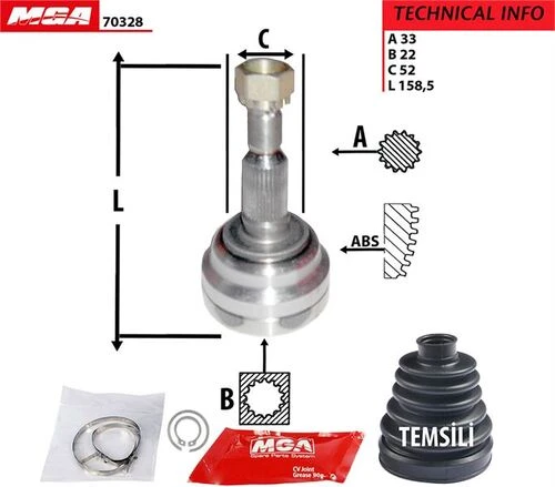 MGA 70328  AKS KAFASI DIŞ ASTRA G 98- VECTRA B 98- 1.4 1.6 33×22×5