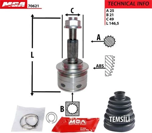 MGA 70621  Aks Kafası Dış Splash 08-12 Swift 1.3 Cdtı 1.3 Ddıs 25×21×49 - 1