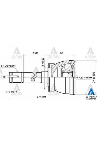Maher 01791 Aks Kafasi Diş Pickup D22 / 4x4 28x27x50 MHR- ürün görseli 1