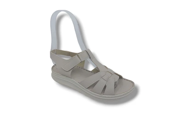 Zerhan 1150 Kadın Krem Cırtlı Yumuşak Taban Comfort Sandalet Ayakkabı - 4