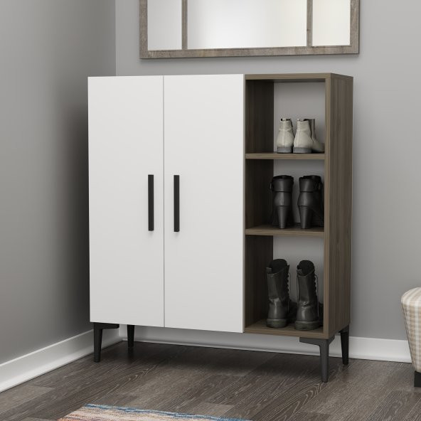 VİVA ÇOK AMAÇLI DOLAP, AYAKKABILIK CEVİZ-BEYAZ - 2