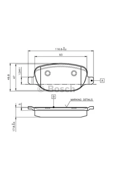 Bosch 0986424775 Fren Balatası Arka Delta 08- / 159 05- Spıder 06- Brera 05- ürün görseli 1