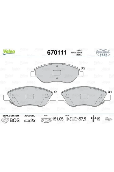 BALATA FREN ON ( FIAT: EGEA 1.4 1.6 1.3D 1.6D 15- / EGEA HB 1.4 1.6 1.6D 16- SEKMANLI TIP ) ürün görseli 1