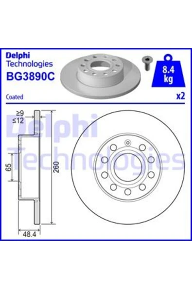 Delphi BG3890C FREN DİSKİ ARKA CADDY III-GOLF-V-VI-PLUS-JETTA III ürün görseli 1