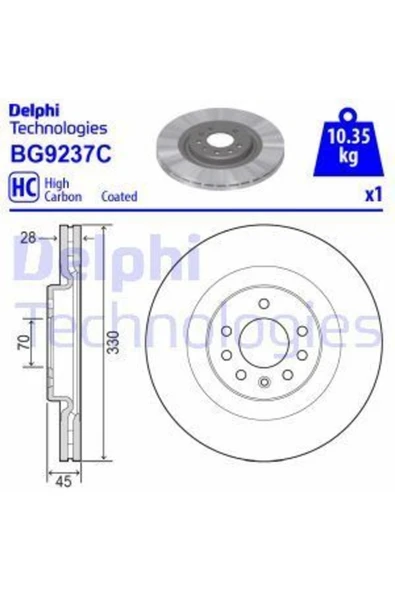 Delphi BG9237C FREN DİSKİ ÖN TEKLI PAKET OPEL CORSA E 15-- ürün görseli 1