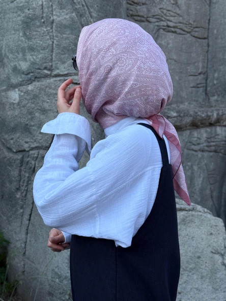 Pamuklu Soft İnci Desen Eşarp-Pudra - 2