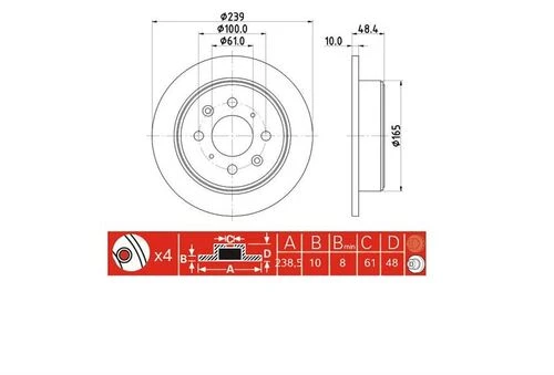 IOTO 10301 -30304 FREN DİSKİ ARKA 239 MM. CIVIC 1992-00 CRX 92-98 ürün görseli 1