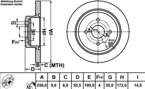 MGA 50255 FREN DİSKİ ARKA Corolla Uyumlu 03-07 BENZİNLİ DÜZ 258mm ürün görseli 1