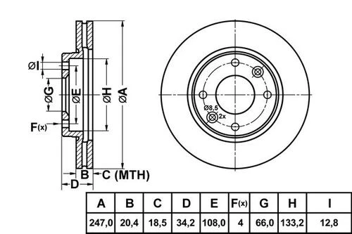 Mga 50124 Fren Disk Ön Hava Kanallı 247-4 P106 306 1.4 96-04-saxo 96-03 4246.a7 ürün görseli 1