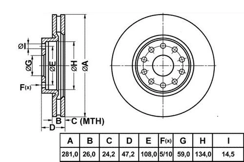 MGA 50181 FREN DİSKİ ÖN ULYSSE 94- SCUDO 96- / ZETA 94- / 806 94- ürün görseli 1