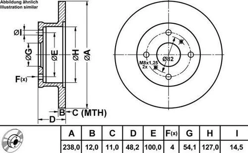 MGA 50259 FREN DİSKİ ÖN Corolla Uyumlu AE92 88-92  DÜZ 238mm ürün görseli 1
