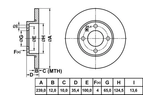 Mga 50219 Ön Fren Diski-239x12 4x100 Volkswagen Caddy 83-92 Golf 75-98 Passat 74-88 Polo Cls 96-01 321615301 ürün görseli 1