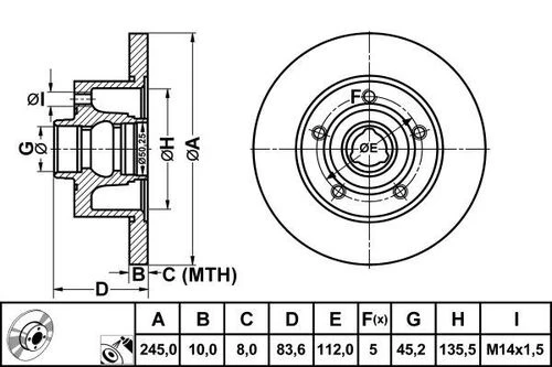 Mga 50314 Arka Fren Diski-245x10 5x112 A4 95-00 8d0615601b ürün görseli 1