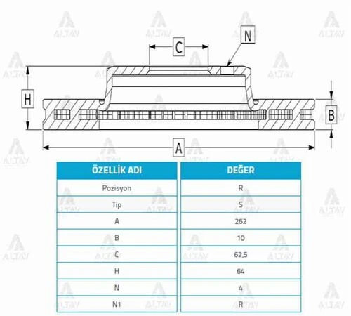 Maher 03612 Fren Diski Accent 06-11 Era Getz 00-11 İ20 09-12 Rio 06-11 Arka Düz 262-4 584111c800 ürün görseli 1