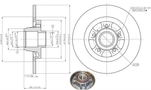 MGA 50421 Fren Diski Arka Kangoo III 08- / Cıtan W415 12- Rulmanlı Düz 274Mm ürün görseli 1