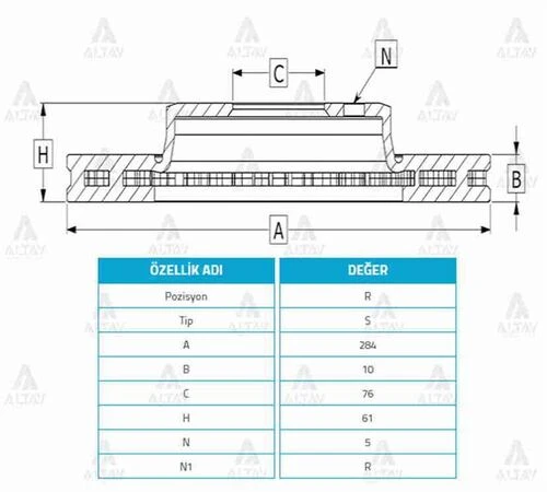 MAHER 3787 Fren Diski Tucson 04-10 Sportage 04-10 Ix-35 11-15 Arka Düz 284-5