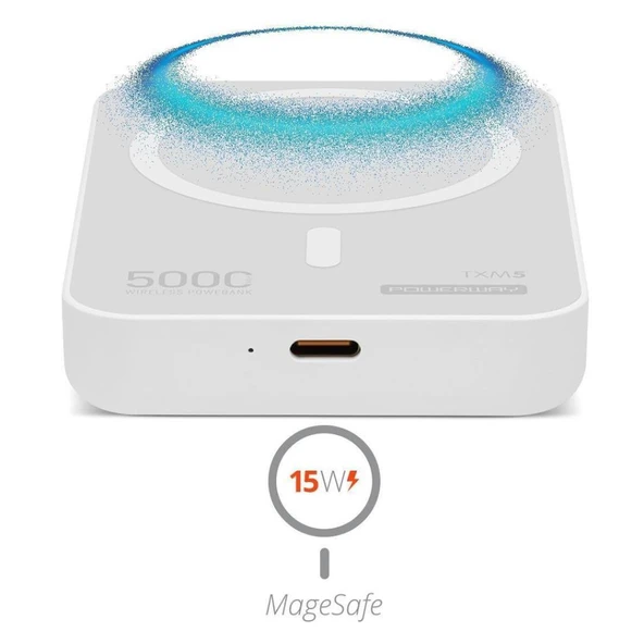 POWERWAY 5.000 MAH PD 15W MAGSAFE KABLOSUZ WİRELESS TAŞINABİLİR ŞARJ CİHAZI BEYAZ POWERBANK TXM5 - 3