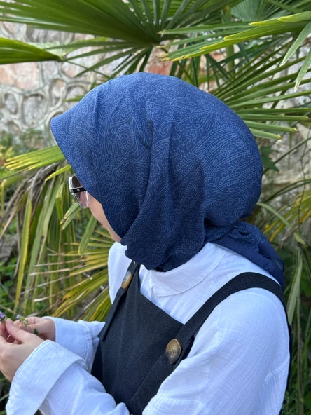 Pamuklu Soft İnci Desen Eşarp-Lacivert - 3