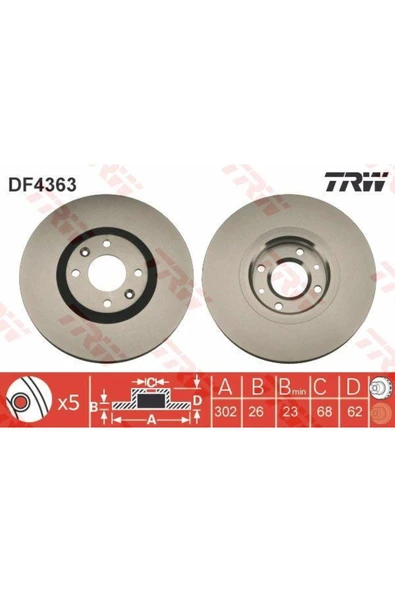 DF4363 FREN DİSKİ ÖN 207 06- 307 00- CC SW / C4 PICASSO 06- H ürün görseli 1