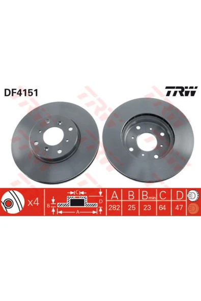 -df4151 Ön Fren Diski Takım Çift Fiyatıdır Havalı 282m... ürün görseli 1
