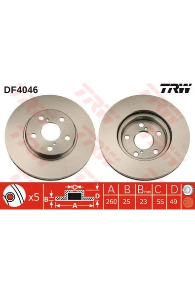 DF4046 FREN DİSKİ ÖN AVENSIS 97- HAVALI 260mm ürün görseli 1