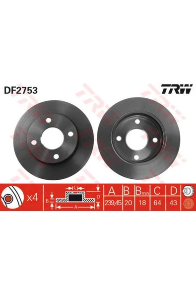 DF2753 Fren Diski Ön Fiesta III 89- Fiesta IV 95- Ka 96- Escort V 90- Tourneo 37986860 ürün görseli 1