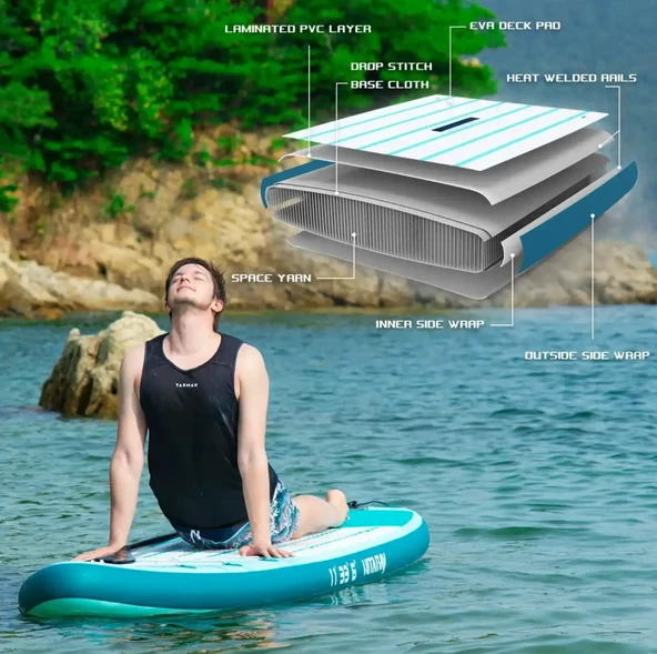 2 Yıl Garantili Hitabay Sup Paddle Board 335x84cm Şişme Sörf Tahtası D-ring Kamera Bağlantı Full Set - Resim 6