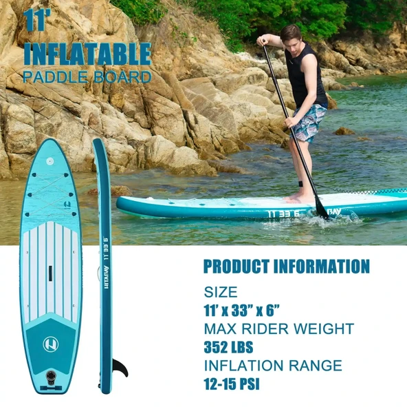 2 Yıl Garantili Hitabay Sup Paddle Board 335x84cm Şişme Sörf Tahtası D-ring Kamera Bağlantı Full Set - Resim 5